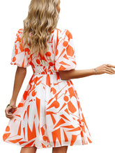 Women's Dresses Print Temperament Waist V Neck Mini Dress